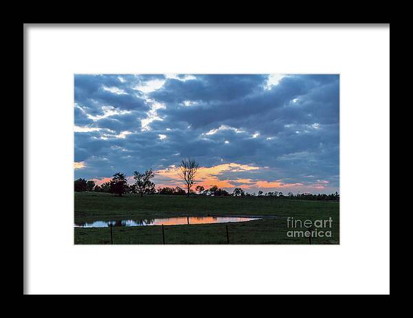Ozarks Framed Print featuring the photograph Ozarks Country Pond Reflection Sunset by Jennifer White