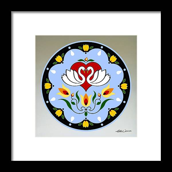 Swans Framed Print featuring the painting PA Dutch Swan Hex Sign by Hanne Lore Koehler
