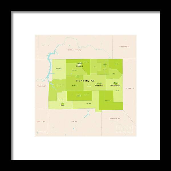 County Framed Print featuring the digital art PA McKean County Vector Map Green by Frank Ramspott