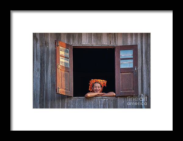 Woman Framed Print featuring the photograph Pa-O woman at a window, Myanmar by Delphimages Photo Creations
