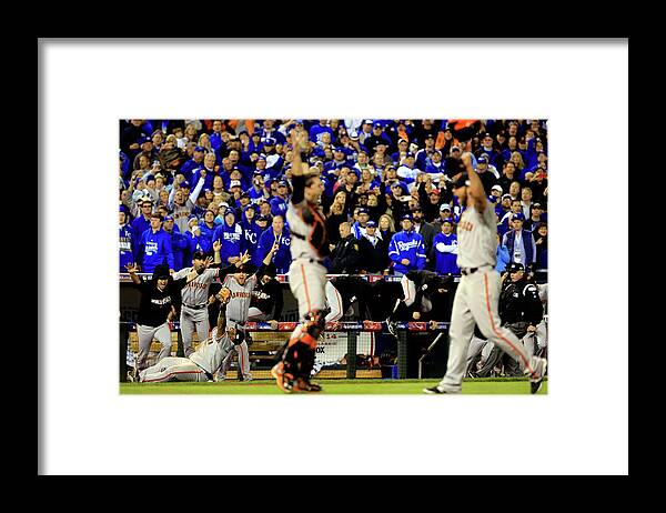 American League Baseball Framed Print featuring the photograph Pablo Sandoval, Madison Bumgarner, and Buster Posey by Jamie Squire