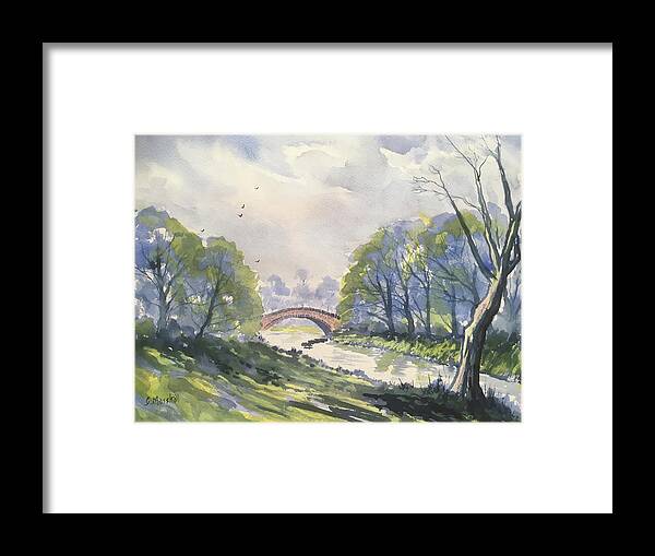 Watercolour Framed Print featuring the painting Packhorse Bridge at Stainforth after Rain    by Glenn Marshall