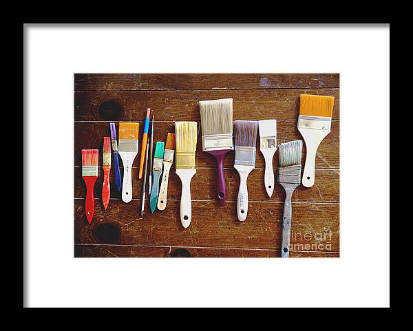 Paiantbrushes Framed Print featuring the photograph Paint Brushes #1 by Kae Cheatham