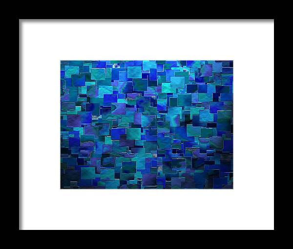 Abstract Blue Paint Walls Squares Rectangles Random Pattern Susan Epps Oliver Original Framed Print featuring the digital art Paint the Walls by Susan Epps Oliver