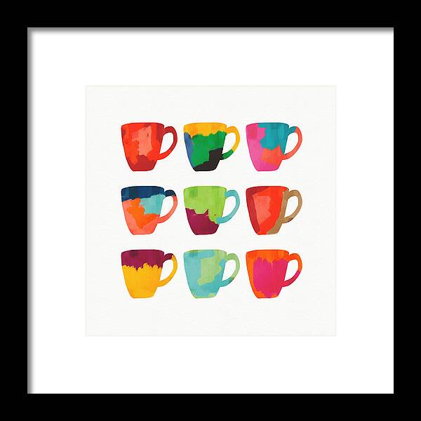 Mugs Framed Print featuring the mixed media Painted Mugs- Art by Linda Woods by Linda Woods