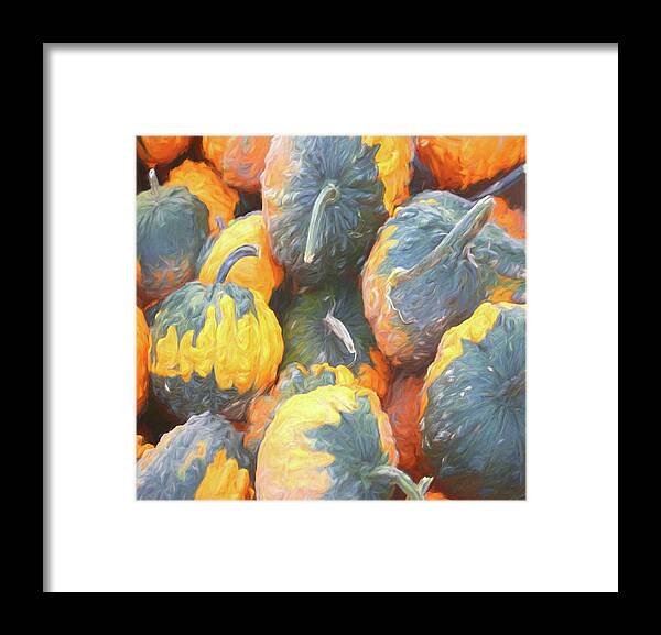 Pumpkins Framed Print featuring the digital art Painted orange gourds 1 by Cathy Anderson