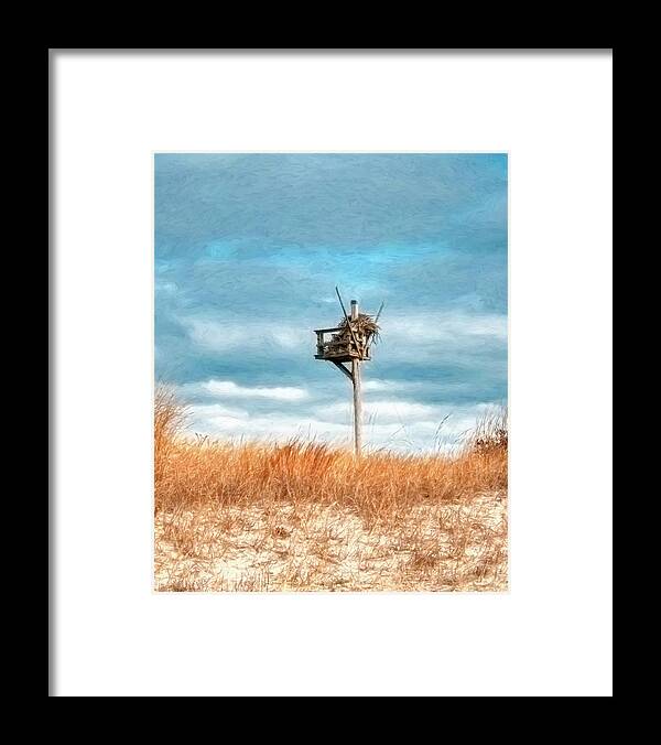 Painterly Framed Print featuring the photograph Painterly Osprey Nest At The Beach by Gary Slawsky