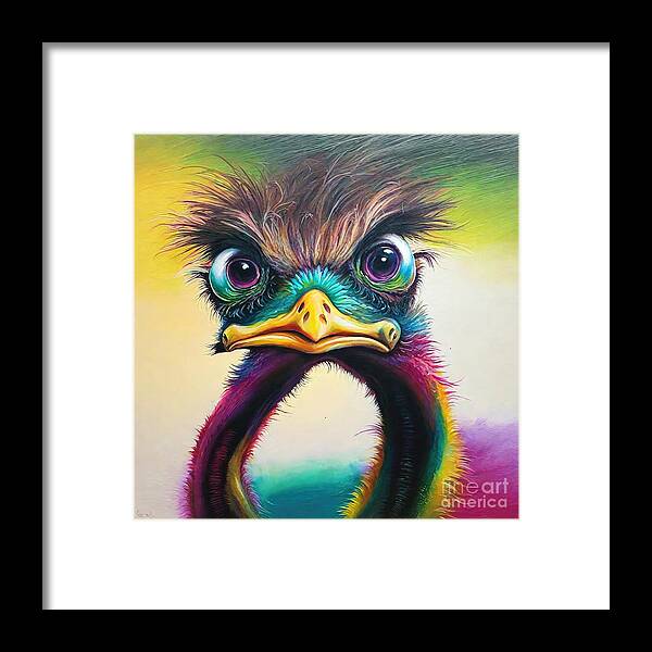 Art Framed Print featuring the painting Painting Emu 119 art illustration animal colorful by N Akkash