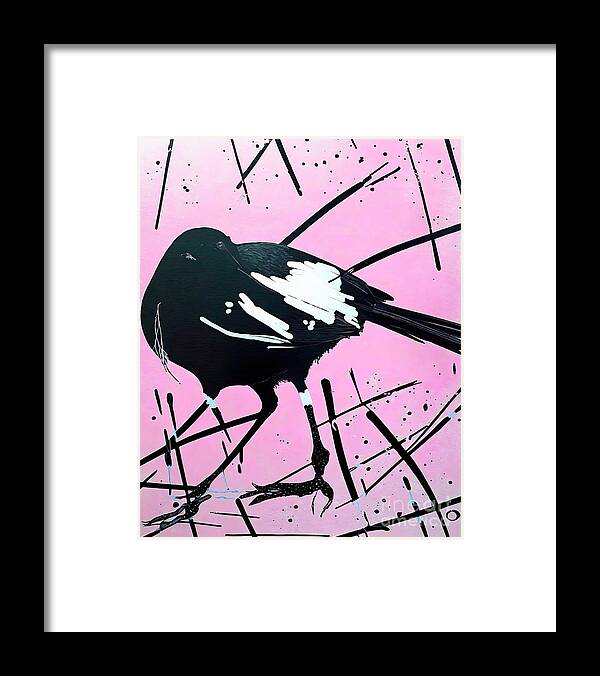 Illustration Framed Print featuring the painting Painting Magpie Pink Pop 40 5cm W X 51cm H Magpie by N Akkash