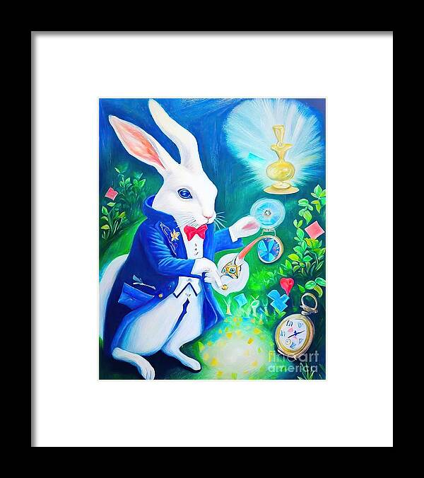 Illustration Framed Print featuring the painting Painting White Rabbit Original Painting Alice S A by N Akkash