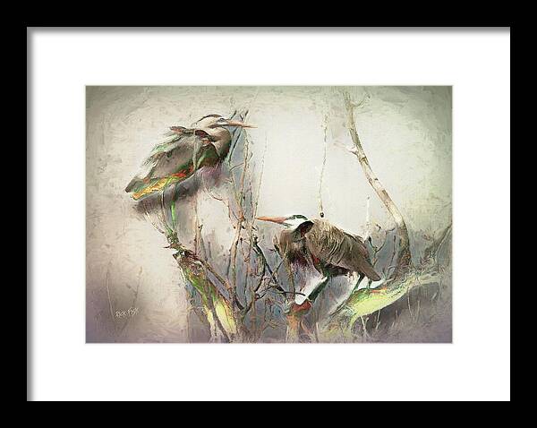 Herons Framed Print featuring the digital art Pair of Blue Herons by Rick Fisk