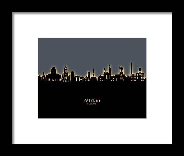 Paisley Framed Print featuring the digital art Paisley Scotland Skyline #10 by Michael Tompsett