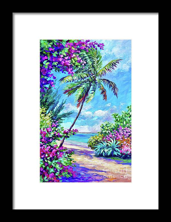Art Framed Print featuring the painting Palm and Bougainvillea by John Clark