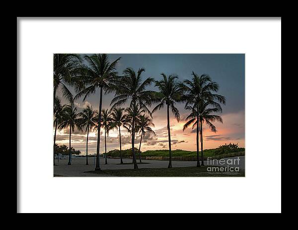 Sunset Framed Print featuring the photograph Palm Tree Sunset, South Beach, Miami, Florida by Beachtown Views