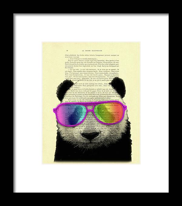 Panda Framed Print featuring the mixed media Panda bear with cool sunglasses, wildlife animal with rainbow glasses by Madame Memento