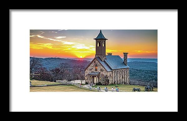 Chapel Of The Ozarks Framed Print featuring the photograph Panoramic Sunset Over Chapel of The Ozarks by Gregory Ballos