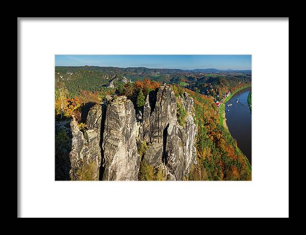Saxon Switzerland Framed Print featuring the photograph Panoramic view of Neurathen Castle by Sun Travels