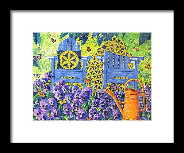 Purple Pansies Framed Print featuring the painting Pansy Quilt Garden by Diane Phalen
