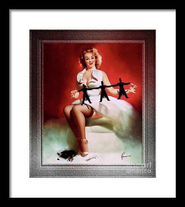 Paper Men Framed Print featuring the painting Paper Men Pinup Girl Illustration by Edward Runci Vintage Art Xzendor7 Old Masters Reproductions by Rolando Burbon