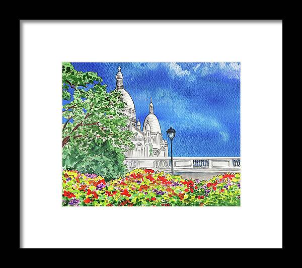Sacre Coeur Framed Print featuring the painting Paris France Sacre Coeur Cathedral Watercolor by Irina Sztukowski