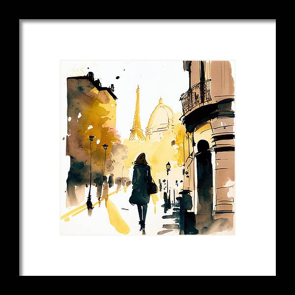 Paris Framed Print featuring the painting Paris Street Life No.4 by My Head Cinema