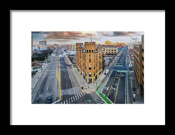 Detroit Framed Print featuring the photograph Park and Rec Diner Building DJI_0159 Detroit MI by Michael Thomas