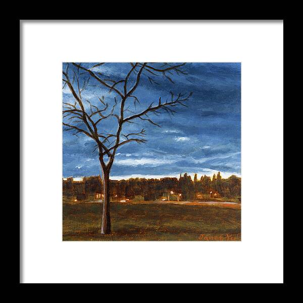 Landscape Framed Print featuring the painting Park at night by Janet Yu