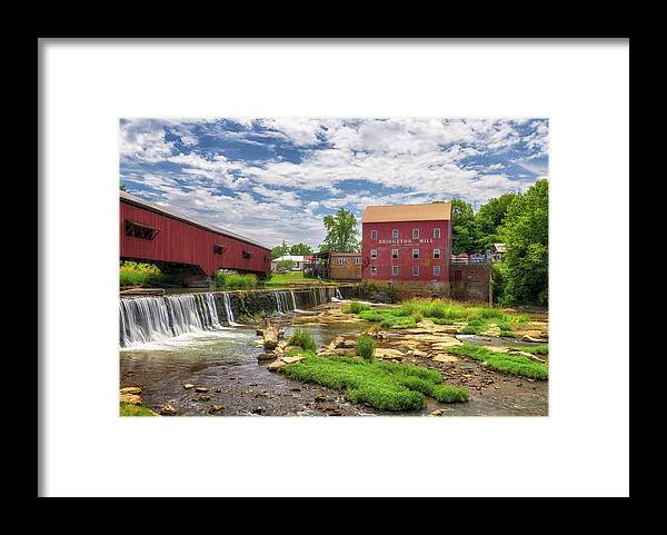 Parke County Framed Print featuring the photograph Parke County, Indiana - Bridgeton Mill and Covered Bridge by Susan Rissi Tregoning