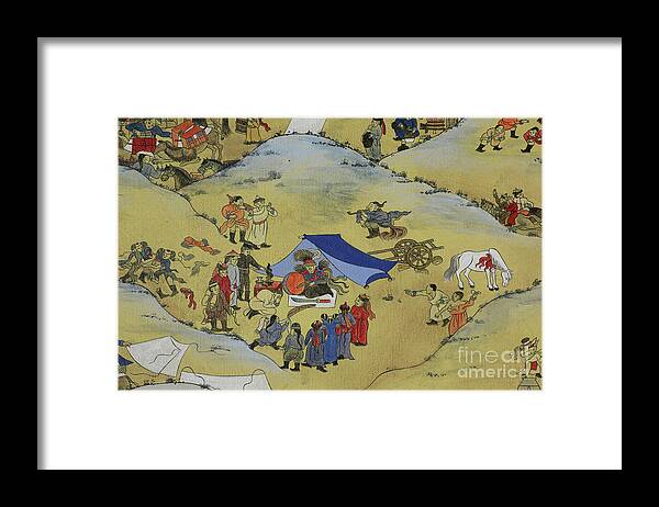 Mongolian Framed Print featuring the painting Part of One day in Mongolia by Solongo Chuluuntsetseg
