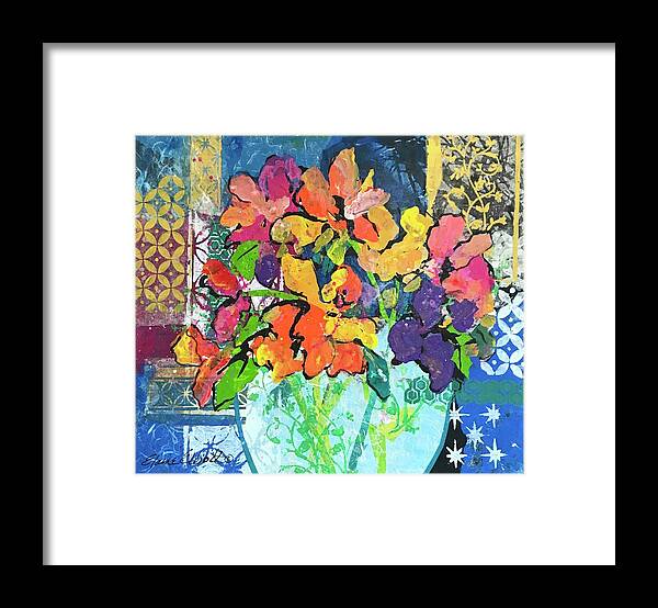 Mixed Flower Bouquet Framed Print featuring the painting Patio Profusion by Elaine Elliott
