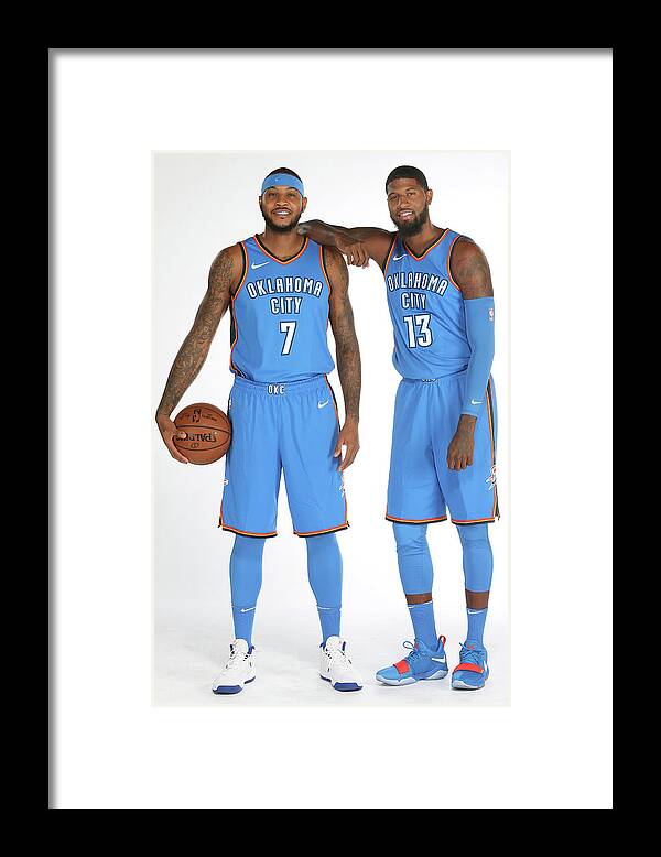 Media Day Framed Print featuring the photograph Paul George and Carmelo Anthony by Layne Murdoch