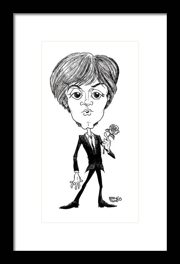 Caricature Framed Print featuring the drawing Paul McCartney by Mike Scott