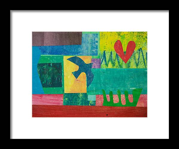 Mixed Media Framed Print featuring the mixed media Peace and Love 1 by Julia Malakoff