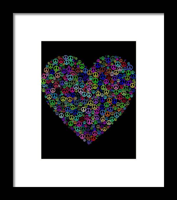 Funny Framed Print featuring the digital art Peace And Love Peace Sign Heart by Flippin Sweet Gear