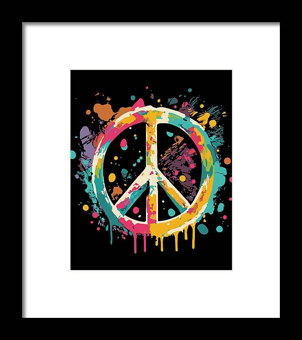 Peace Sign Framed Print featuring the digital art Peace Sign Paint Splatter Graffiti by Flippin Sweet Gear