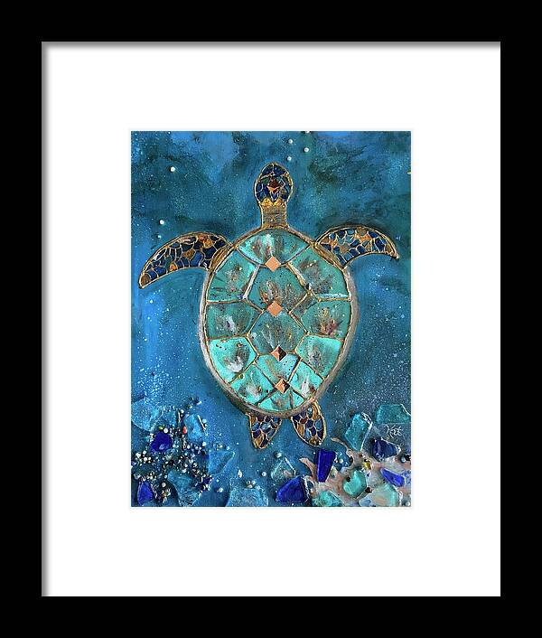Turtle Framed Print featuring the mixed media Peaceful Journey by Kathy Bee
