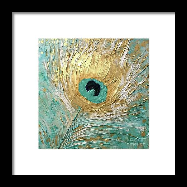 Peacock Feather Framed Print featuring the painting PeacockImpasto I by Mindy Sommers