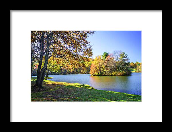 Color Framed Print featuring the photograph Peaks of Otter Lake -2 by Alan Hausenflock