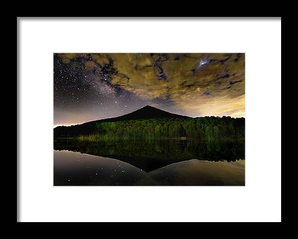 Peaks Of Otter Framed Print featuring the photograph Peaks of Otter Milky Way Lake View by Norma Brandsberg