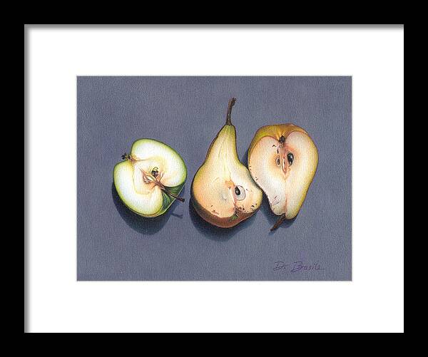 Apples Framed Print featuring the drawing Pear Halves by Donna Basile