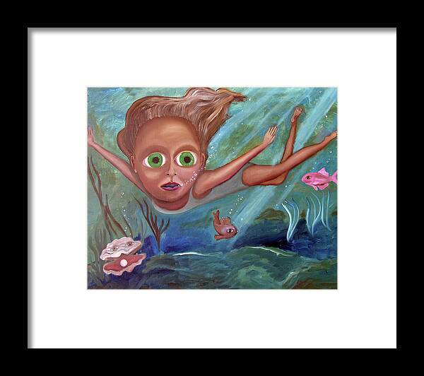 Water Framed Print featuring the painting Pearl Diver by Steve Shanks