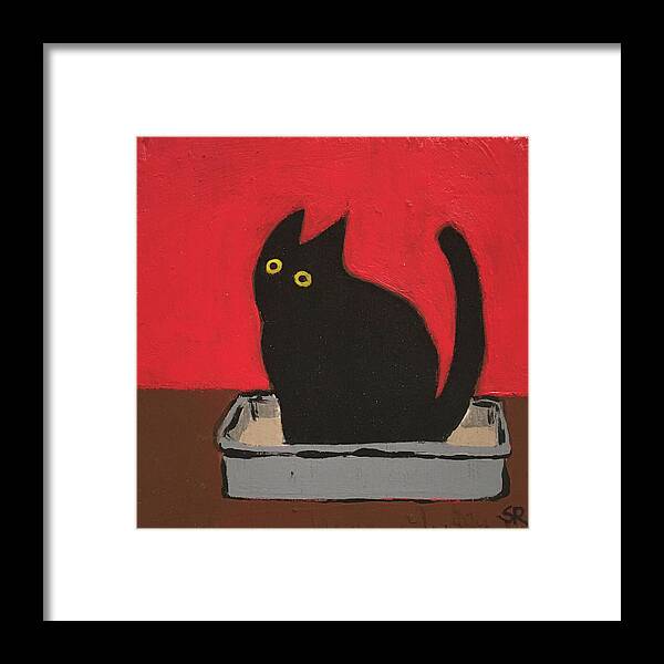 Black Cat Framed Print featuring the painting Pee by Sherry Rusinack