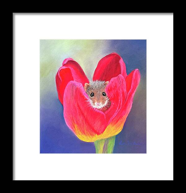 Field Mouse Framed Print featuring the pastel Peek a Boo by Lyn DeLano