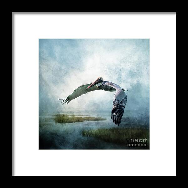 Art Framed Print featuring the mixed media Pelican In The Marsh by Ed Taylor