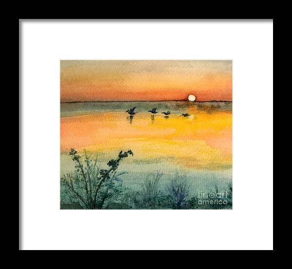 Pelicans Framed Print featuring the painting Pelicans by Deb Stroh-Larson