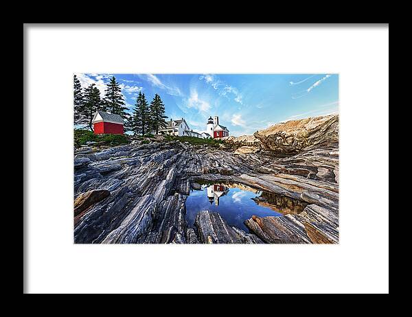 Architecture Framed Print featuring the photograph Pemaquid Point Lighthouse in Reflection by Andy Crawford