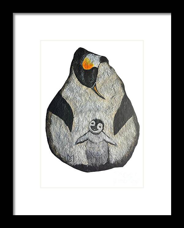 Penguin Framed Print featuring the painting Penguin and Baby by Monika Shepherdson