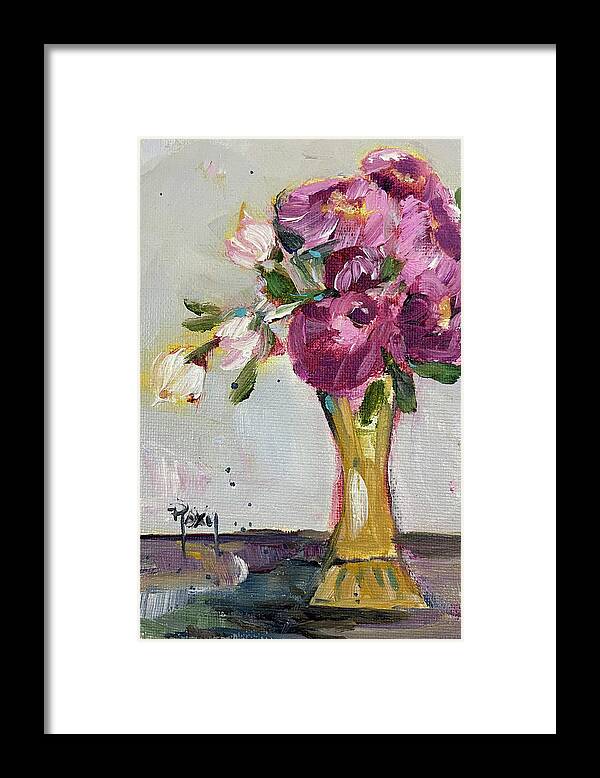 Peonies Framed Print featuring the painting Peonies in a Yellow Vase by Roxy Rich