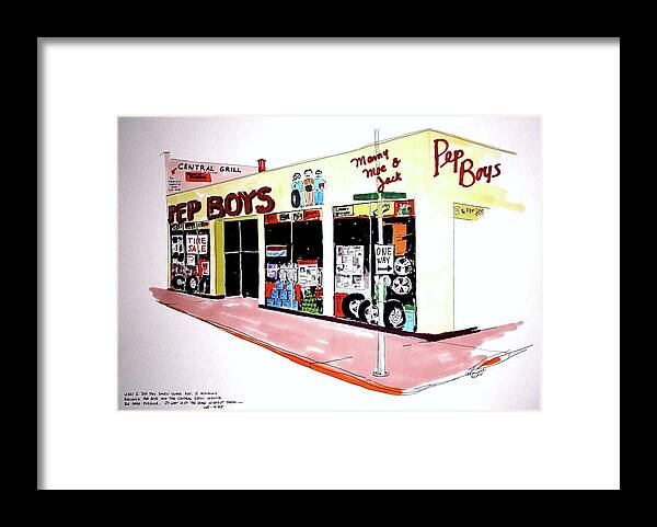 Graphic Framed Print featuring the drawing Pep Boys by William Renzulli
