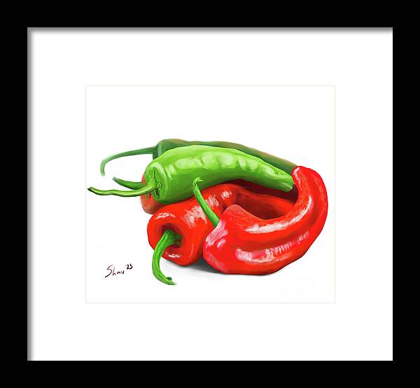 Peppers Framed Print featuring the digital art Pepper Joy by Rohvannyn Shaw